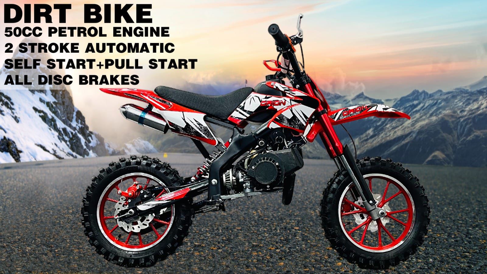 Dirt Bike for Kids 50CC 2-Stroke Petrol Engine Bike for Kids with Self Start for Kids Age 5 To 16 Years-Multicolor - Baby Vibe's